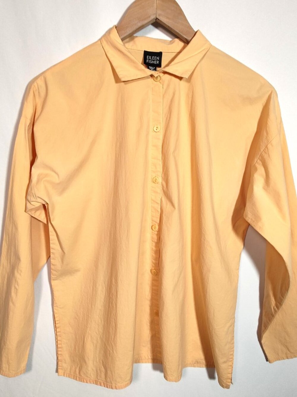 Eileen Fisher Top Women's XS Button‑Front Cotton/Spandex Long Sleeve